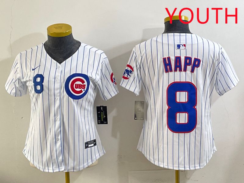 Youth 2025 Chicago Cubs #8 Happ White Stripe Game Nike MLB Jersey style 4